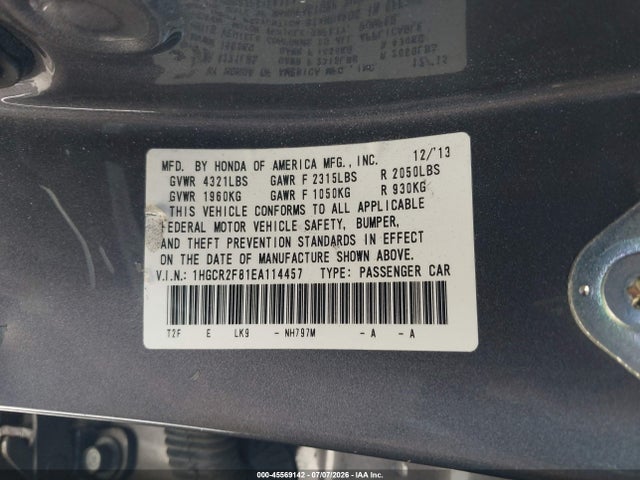 Honda Accord Ex-l 2014 1HGCR2F81EA114457 Image 9