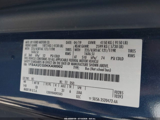Ford Transit-350 Xl/xlt 2019 1FBAX2CG0KKA98902 Image 9