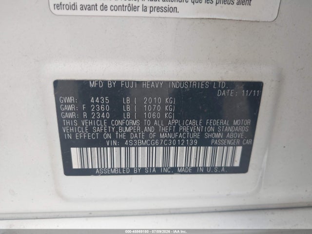 Продажа на аукционе авто 2012 Subaru Legacy 2.5i Premium, vin: 4S3BMCG67C3012139, номер лота: 45569180