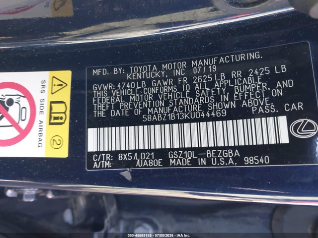 Продажа на аукционе авто 2019 Lexus Es 350, vin: 58ABZ1B13KU044469, номер лота: 45569185