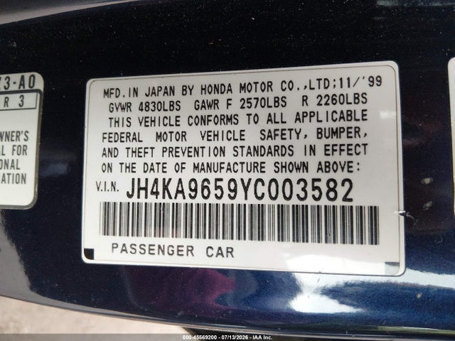 Aukcja sprzedaży 2000 Acura Rl 3.5, vin: JH4KA9659YC003582, numer aukcji: 45569200