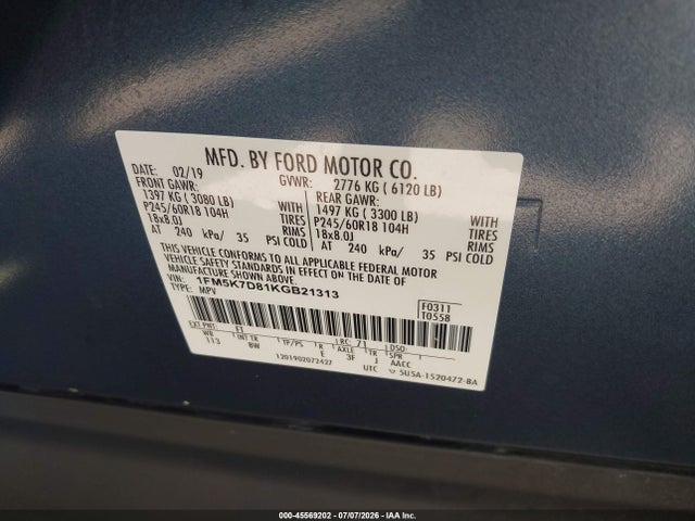 Ford EXPLORER XLT 2019 1FM5K7D81KGB21313 Image 9