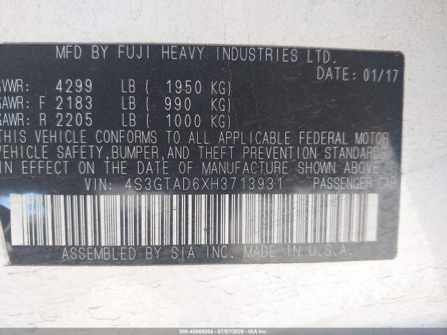 4S3GTAD6XH3713931 Subaru Impreza 2.0i Premium