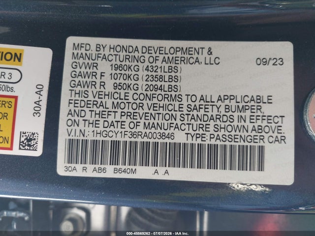1HGCY1F36RA003846 Honda ACCORD EX