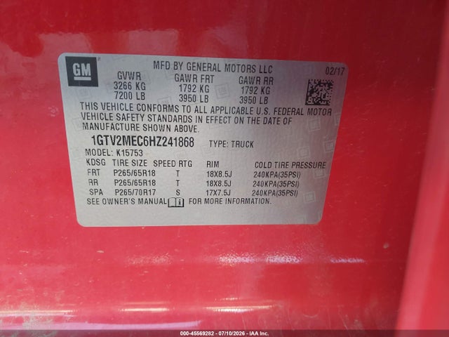 GMC Sierra 1500 Sle 2017 1GTV2MEC6HZ241868 Image 9