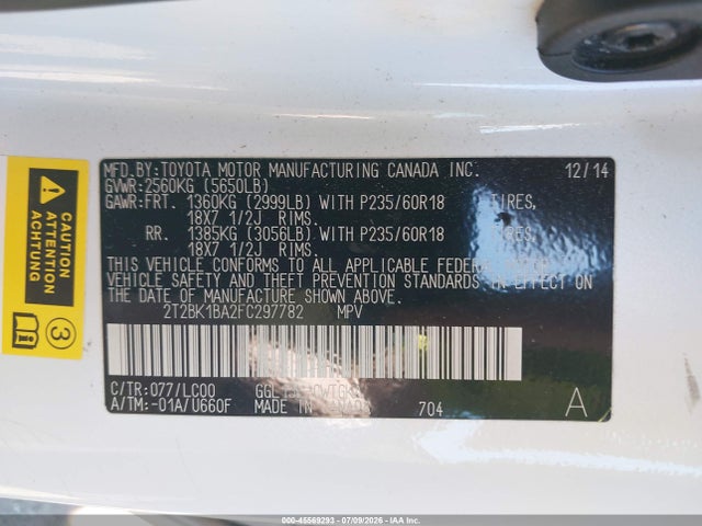Aukcja sprzedaży 2015 Lexus Rx 350, vin: 2T2BK1BA2FC297782, numer aukcji: 45569293