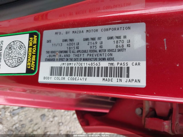 2014 Mazda Mazda3 I Touring მანქანა იყიდება აუქციონზე, vin: JM1BM1V70E1148563, აუქციონის ნომერი: 45569317