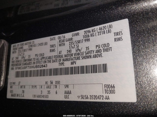Ford ESCAPE S 2017 1FMCU0F7XHUB52843 Image 9
