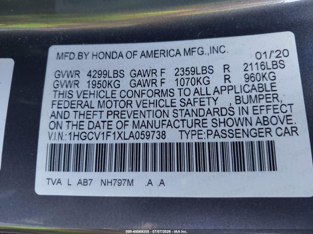 1HGCV1F1XLA059738 Honda ACCORD LX