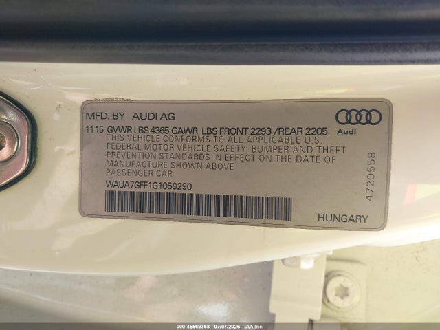 Продаж на аукціоні авто 2016 Audi A3 1.8t Premium, vin: WAUA7GFF1G1059290, номер лоту: 45569368