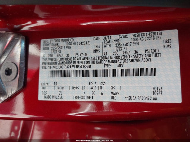 Ford ESCAPE SE 2014 1FMCU0GX1EUE41068 Image 9