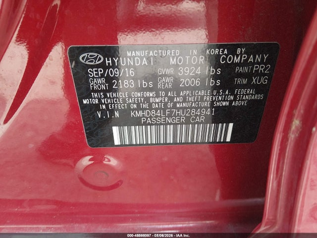 KMHD84LF7HU284941 Hyundai Elantra Limited