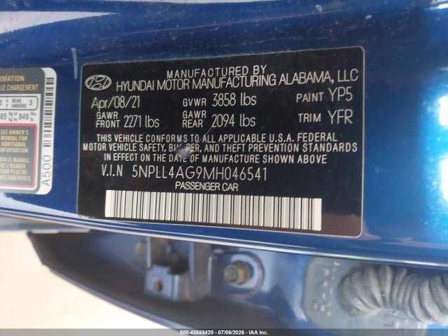 Продажа на аукционе авто 2021 Hyundai Elantra Se, vin: 5NPLL4AG9MH046541, номер лота: 45569420