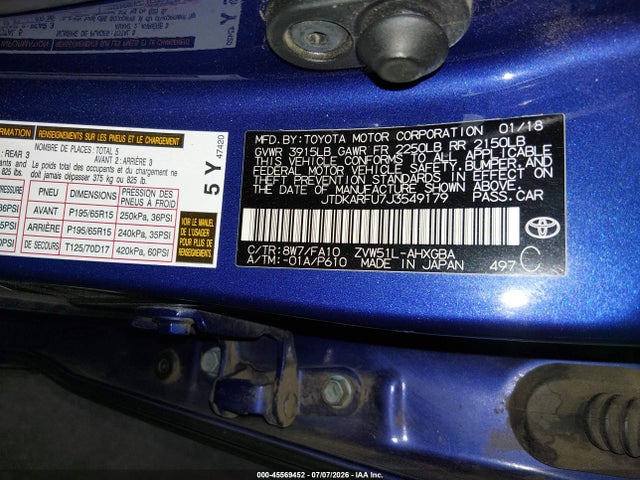 Toyota Prius Three 2018 JTDKARFU7J3549179 Image 9