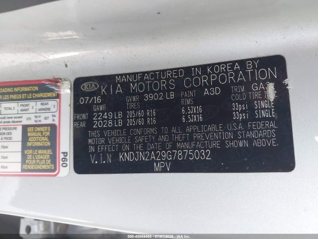 Auction sale of the 2016 Kia Soul, vin: KNDJN2A29G7875032, lot number: 45569465