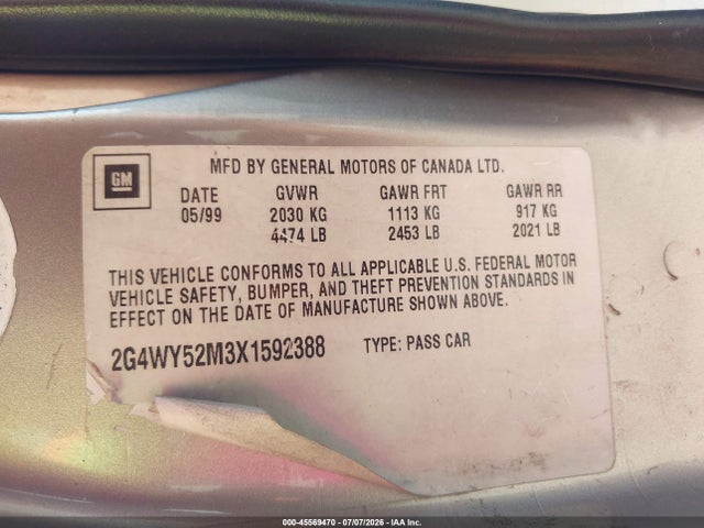 Продажа на аукционе авто 1999 Buick Century Limited, vin: 2G4WY52M3X1592388, номер лота: 45569470