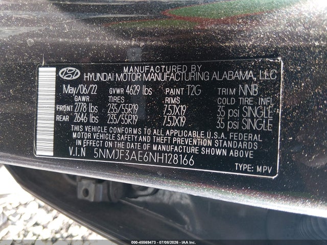 5NMJF3AE6NH128166 Hyundai TUCSON SEL