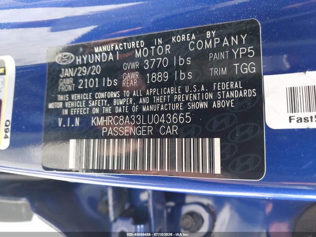 Продаж на аукціоні авто 2020 Hyundai Venue Sel, vin: KMHRC8A33LU043665, номер лоту: 45569486