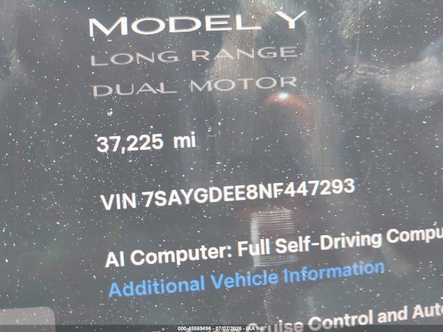 2022 Tesla Model Y Long Range Dual Motor All-wheel Drive მანქანა იყიდება აუქციონზე, vin: 7SAYGDEE8NF447293, აუქციონის ნომერი: 45569496