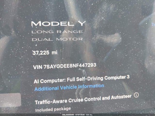 2022 Tesla Model Y Long Range Dual Motor All-wheel Drive მანქანა იყიდება აუქციონზე, vin: 7SAYGDEE8NF447293, აუქციონის ნომერი: 45569496