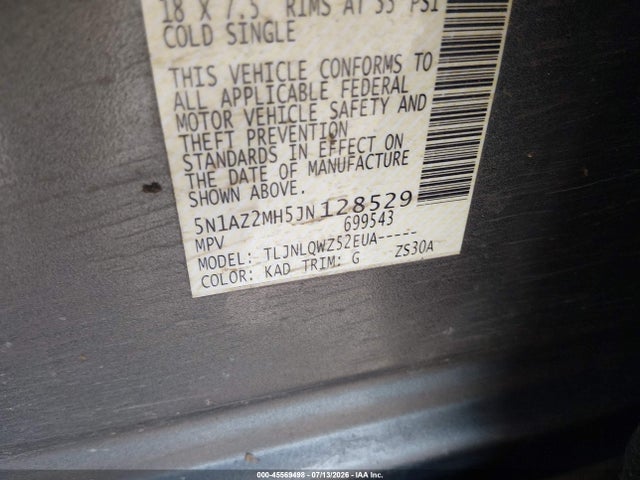 Nissan MURANO SV 2018 5N1AZ2MH5JN128529 Image 9