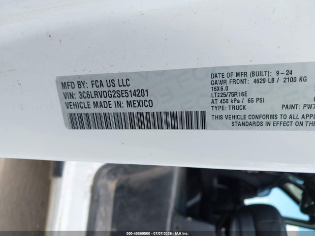 Aukcja sprzedaży 2025 Ram Promaster 2500 Tradesman High Roof 159 Wb W/pass Seat, vin: 3C6LRVDG2SE514201, numer aukcji: 45569500