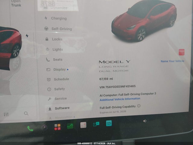 Auction sale of the 2022 Tesla Model Y Long Range Dual Motor All-wheel Drive, vin: 7SAYGDEE9NF451465, lot number: 45569512