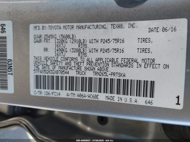 5TFAX5GN3GX070544 Toyota Tacoma Sr5