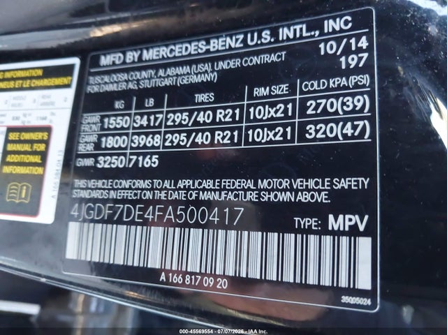 Mercedes-Benz Gl 550 4matic 2015 4JGDF7DE4FA500417 Image 9