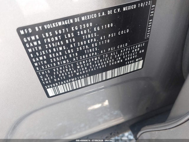 2023 Volkswagen Tiguan 2.0t Se R-line Black მანქანა იყიდება აუქციონზე, vin: 3VV8B7AX6PM016617, აუქციონის ნომერი: 45569574