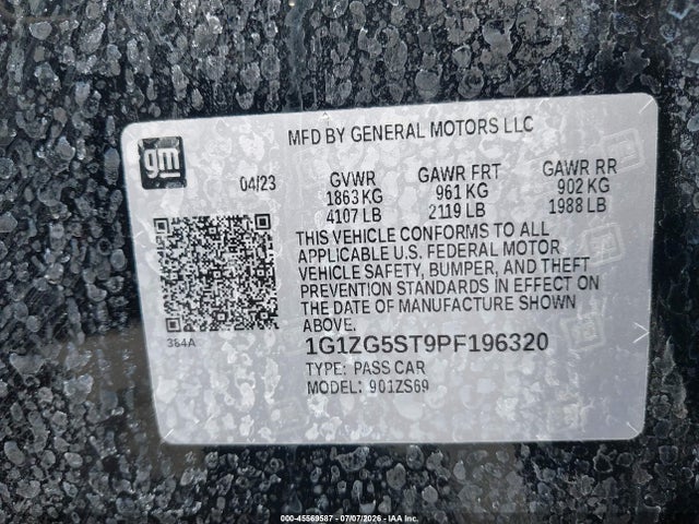Продаж на аукціоні авто 2023 Chevrolet Malibu Fwd Rs, vin: 1G1ZG5ST9PF196320, номер лоту: 45569587