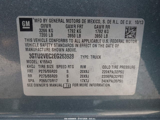 2014 Gmc Sierra 1500 Slt მანქანა იყიდება აუქციონზე, vin: 3GTU2VEC2EG263928, აუქციონის ნომერი: 45569609
