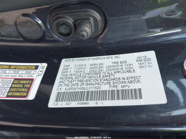 5J6RW1H59JL011620 Honda CR-V EX