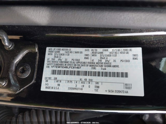 Продаж на аукціоні авто 2020 Ford F-150 Platinum, vin: 1FTEW1E48LFC81407, номер лоту: 45569653