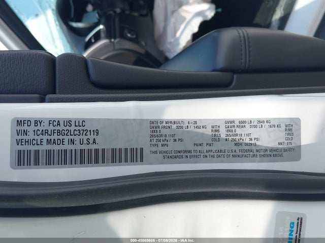 Aukcja sprzedaży 2020 Jeep Grand Cherokee Limited 4x4, vin: 1C4RJFBG2LC372119, numer aukcji: 45569666