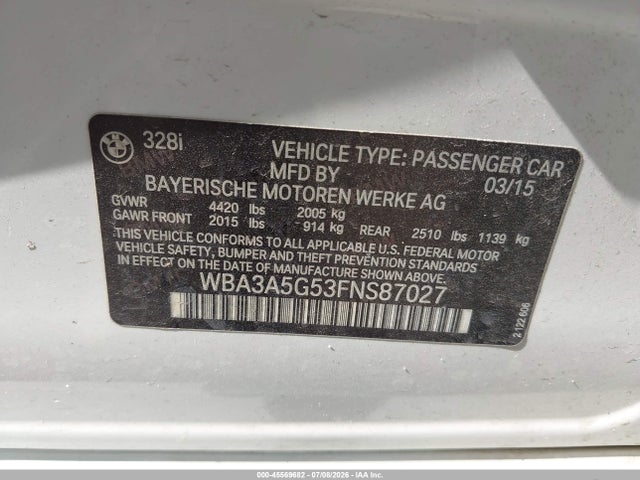 Продажа на аукционе авто 2015 Bmw 328i, vin: WBA3A5G53FNS87027, номер лота: 45569682