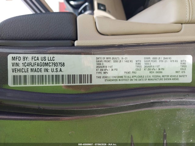 Продаж на аукціоні авто 2021 Jeep Grand Cherokee Laredo E 4x4, vin: 1C4RJFAG0MC793758, номер лоту: 45569687