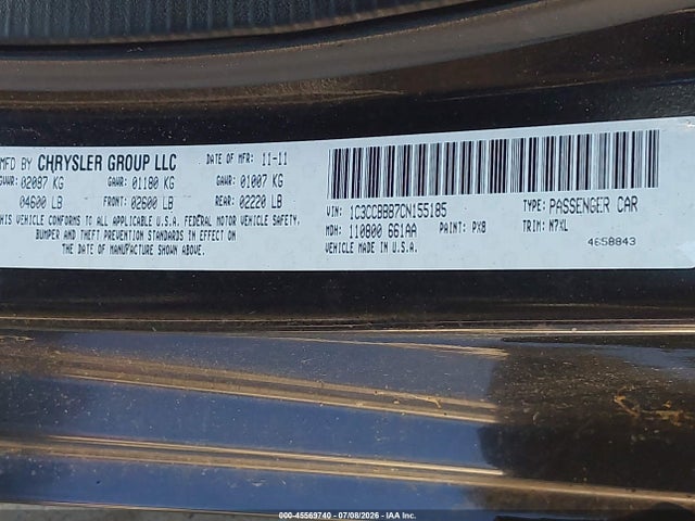 45569740 :رقم المزاد ، 1C3CCBBB7CN155185 vin ، 2012 Chrysler 200 Touring مزاد بيع