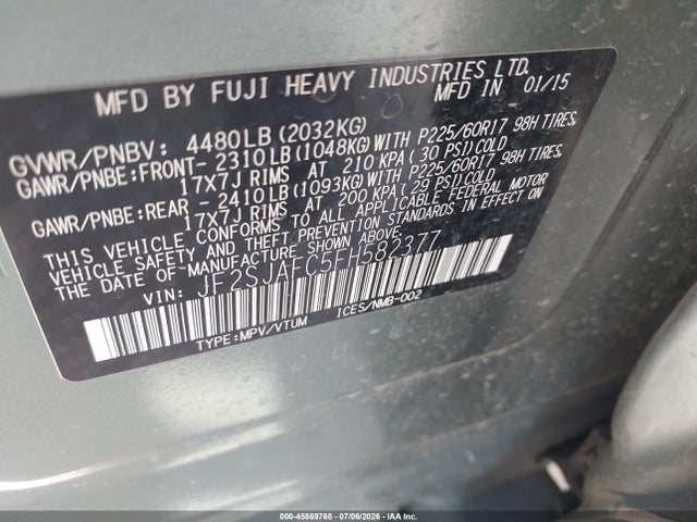 Subaru Forester 2.5i Premium 2015 JF2SJAFC5FH582377 Image 9