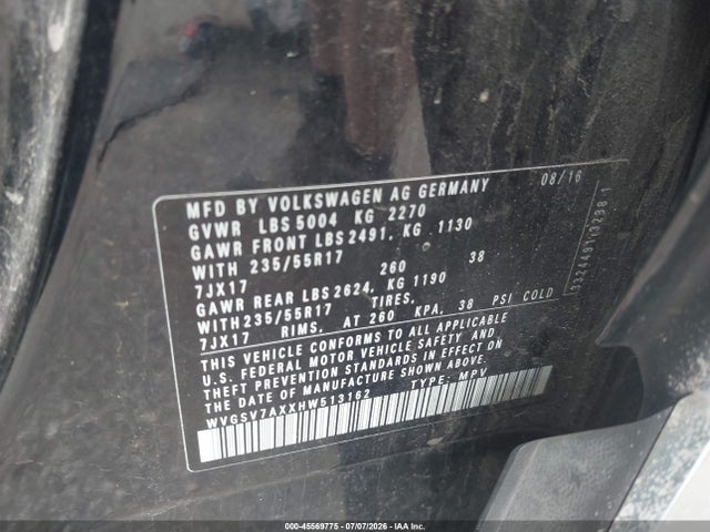Aukcja sprzedaży 2017 Volkswagen Tiguan 2.0t Wolfsburg Edition, vin: WVGSV7AXXHW513162, numer aukcji: 45569775