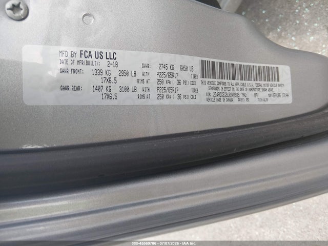 45569786 :رقم المزاد ، 2C4RDGEG9JR202935 vin ، 2018 Dodge Grand Caravan Gt مزاد بيع