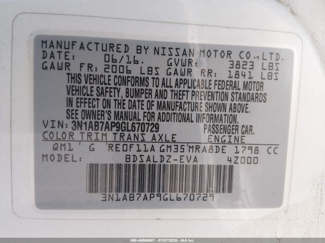Nissan SENTRA SV 2016 3N1AB7AP9GL670729 Image 9