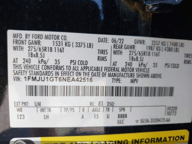 1FMJU1GT6NEA42516 Ford Expedition Xl