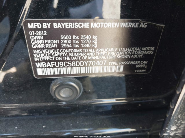 2013 Bmw 550i Xdrive მანქანა იყიდება აუქციონზე, vin: WBAFU9C58DDY70407, აუქციონის ნომერი: 45569842