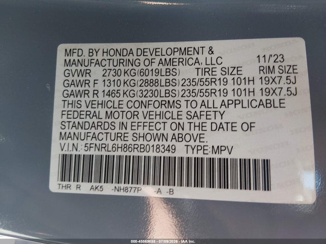 Honda Odyssey Touring 2024 5FNRL6H86RB018349 Image 9
