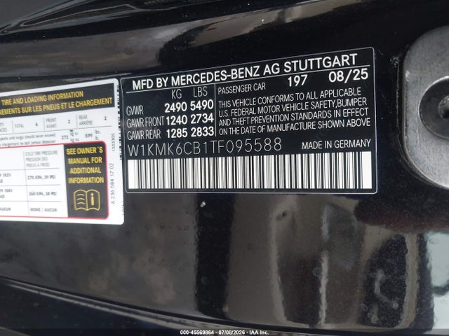 Aukcja sprzedaży 2026 Mercedes-benz Amg Cle 53, vin: W1KMK6CB1TF095588, numer aukcji: 45569864