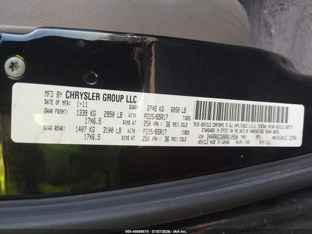 Продаж на аукціоні авто 2011 Chrysler Town & Country Limited, vin: 2A4RR6DG8BR610500, номер лоту: 45569870