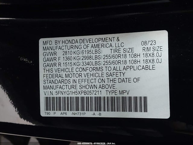 5FNYG1H5XPB057211 Honda Pilot Awd Ex-l 7 Passenger