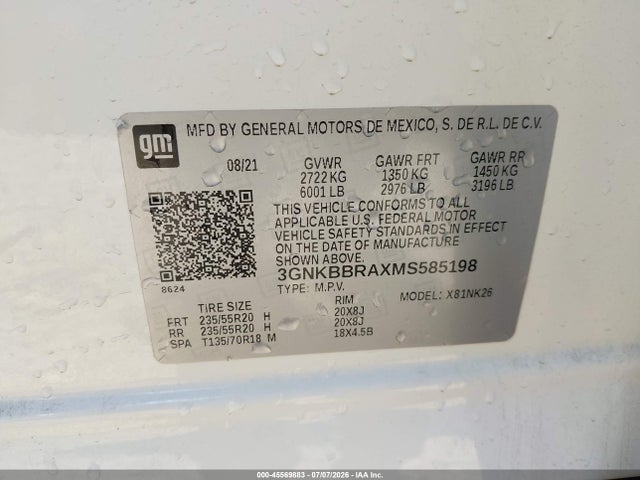 3GNKBBRAXMS585198 Chevrolet Blazer Fwd 1lt