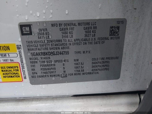Продажа на аукционе авто 2016 Buick Enclave Leather, vin: 5GAKRBKD8GJ244799, номер лота: 45569891